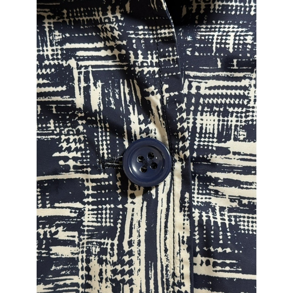 Coldwater Creek Trench Coat Blue/Cream Abstract Belted Mid Length Sz M (10-12) - Picture 8 of 16